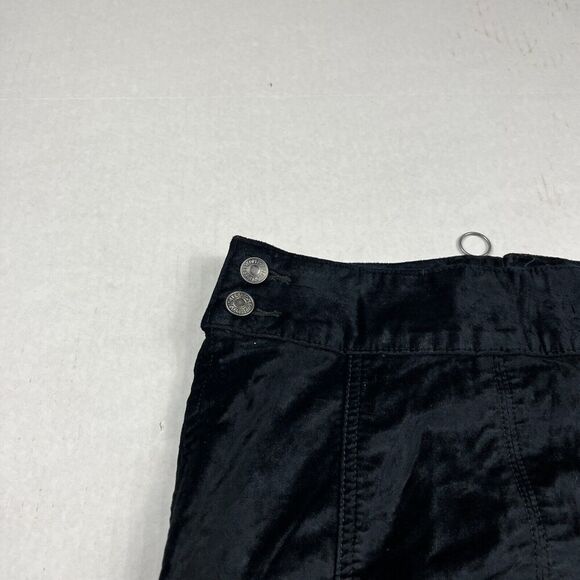Free People Velvet Retro Mini Skirt Black Side Button Casual Back Zip Size 25 - Picture 2 of 10